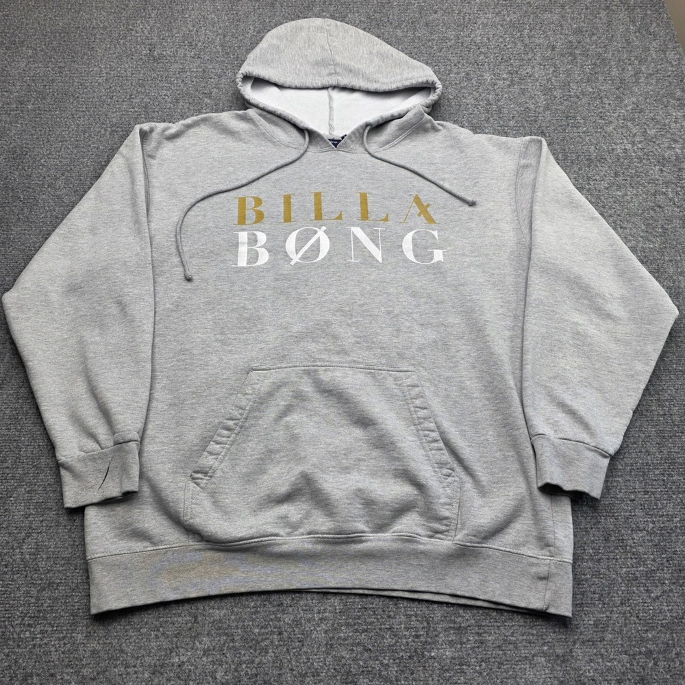 Billabong Hoodie Men XL Gray Spellout Logo Pullover Sweatshirt Y2K Skate Surf - Picture 2 of 6
